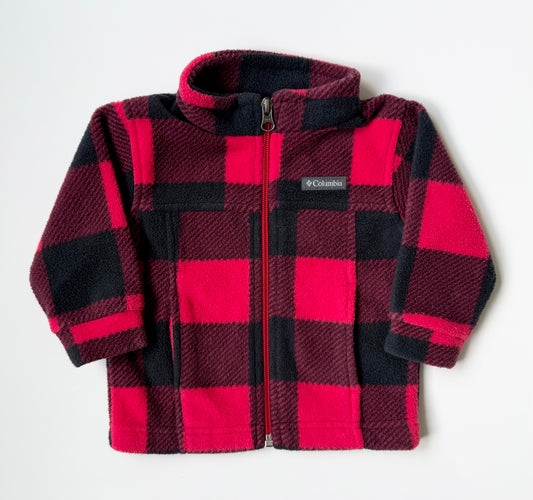 Columbia Black & Red Plaid Fleece Zip Up (6-12 Months)
