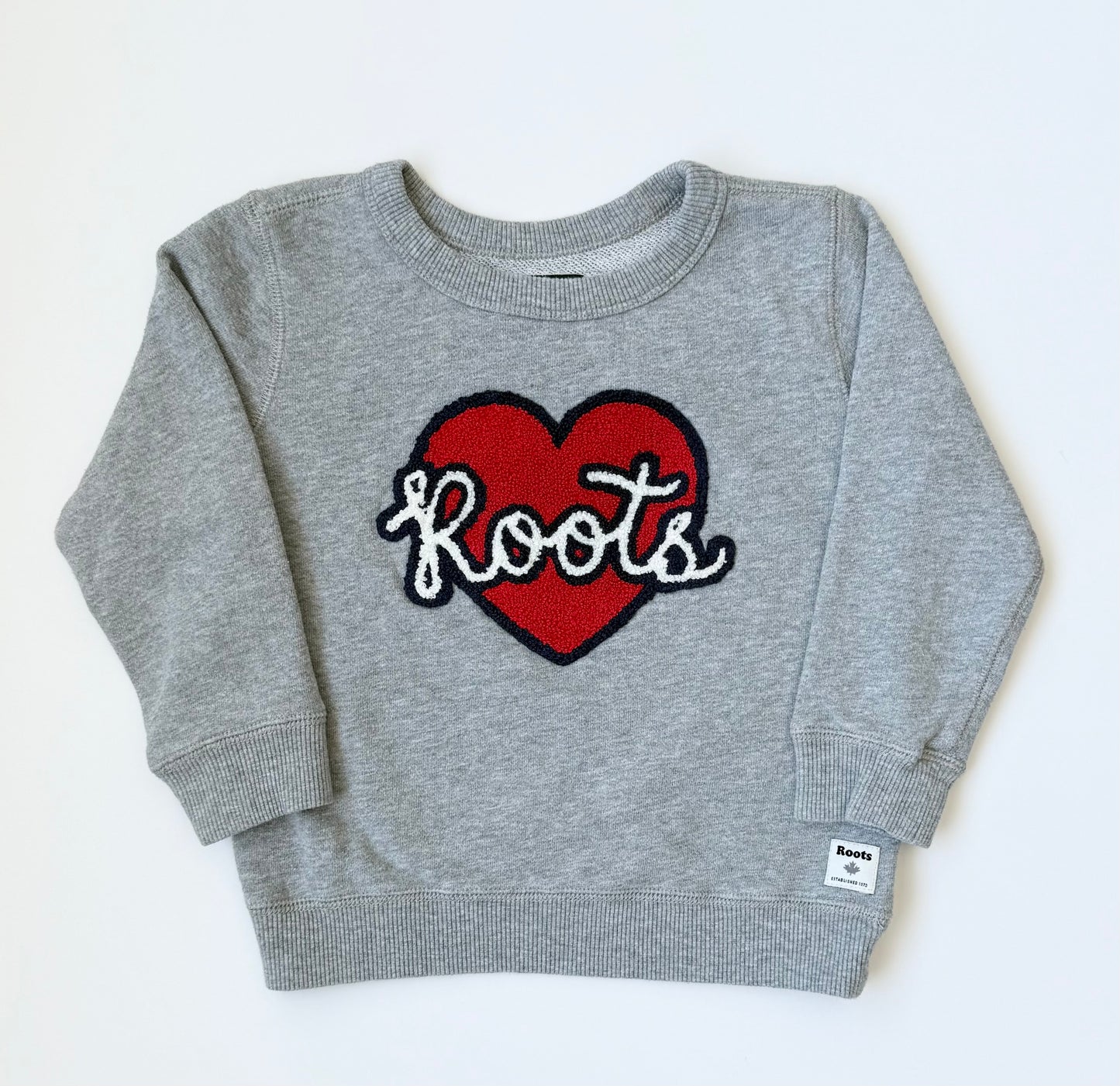 Roots Kids Grey & Fuzzy Heart Pullover Sweater (3T)
