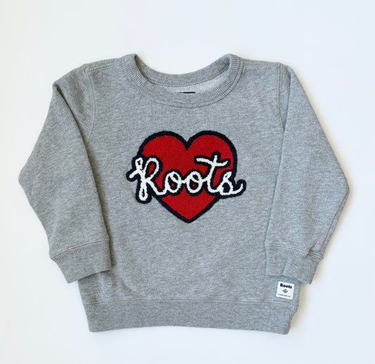 Roots Kids Grey & Fuzzy Heart Pullover Sweater (3T)