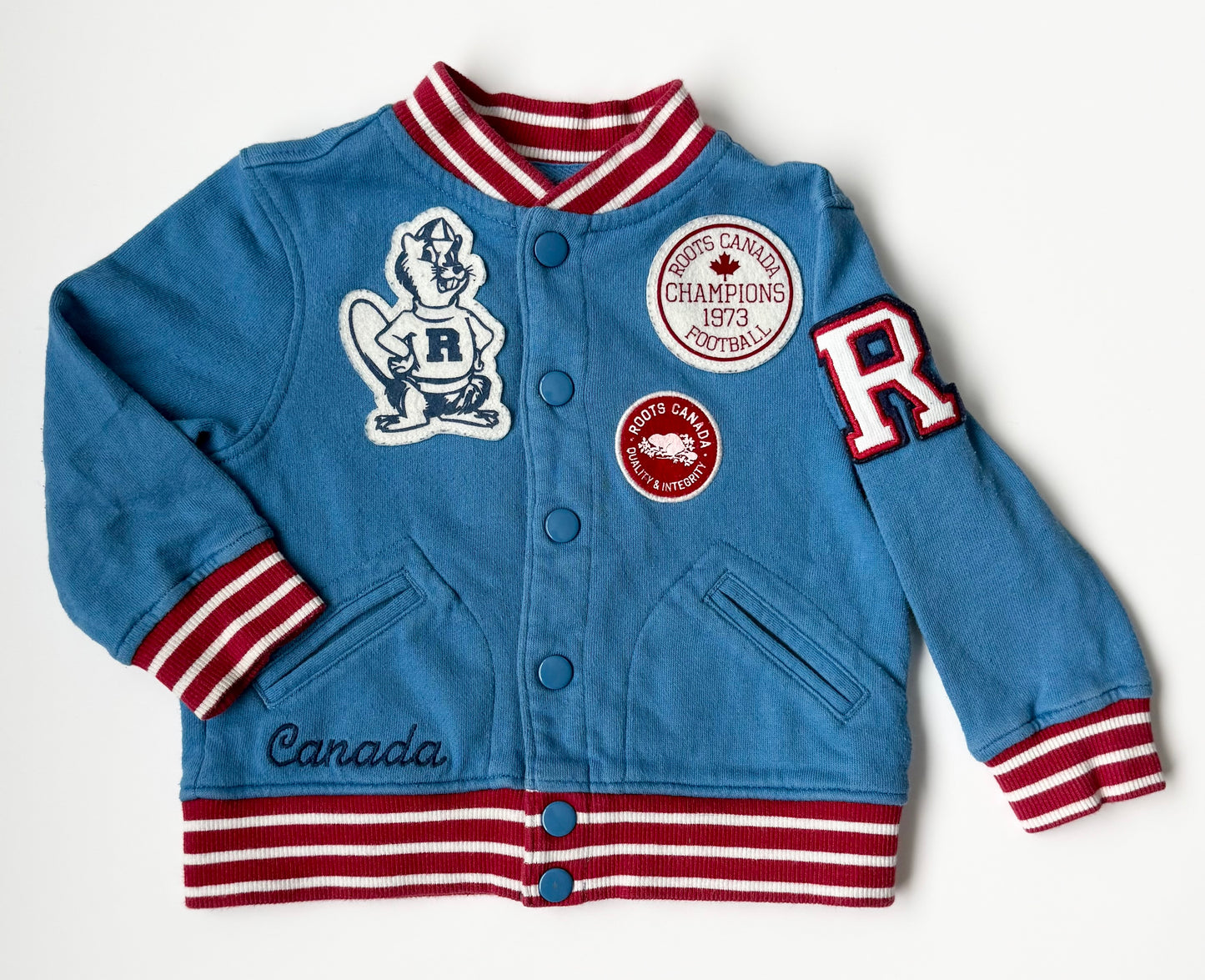 Roots Baby Blue & Red Football Champions Bomber Sweater (18-24 Months)