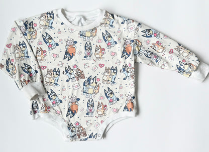 Bluey White Valentines Day Sweater Bubble Romper (2-3T)
