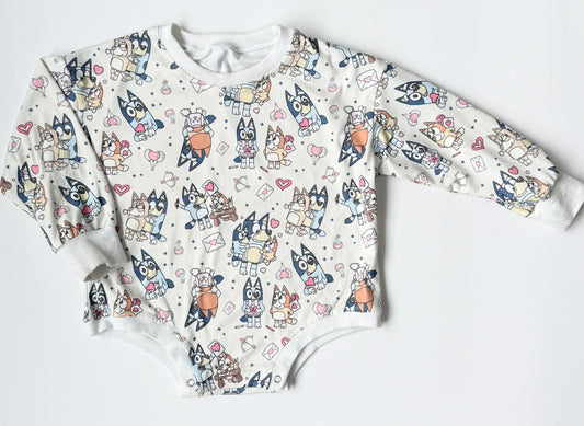 Bluey White Valentines Day Sweater Bubble Romper (2-3T)