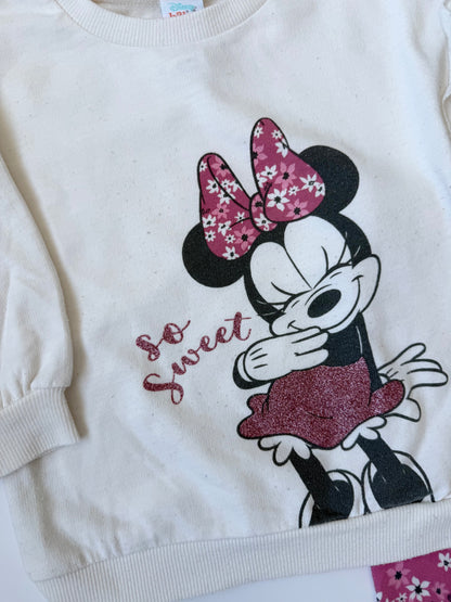 Disney Baby White & Pink Minnie Mouse Floral Sweater & Leggings Set (18-24 Months)