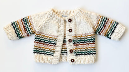 The Blueberry Hill White & Neutral Stripes Knit Cardigan Sweater (6-12 Months)