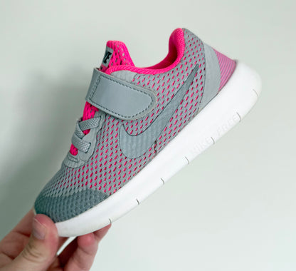 Nike Free RN Grey & Hot Pink Mesh Stretch Lace & Velcro Sneakers (9)