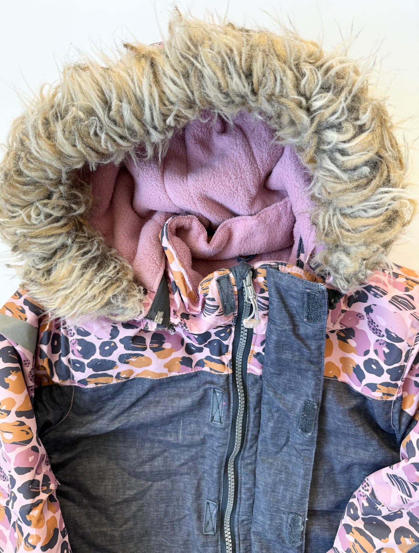 Deux Par Deux Grey & Pink Cheetah One Piece Snowsuit (7 Years)