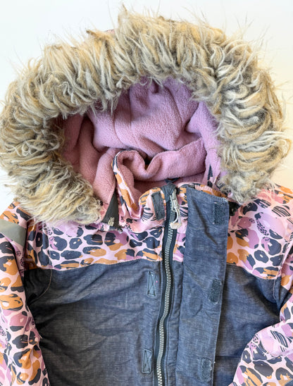 Deux Par Deux Grey & Pink Cheetah One Piece Snowsuit (7 Years)