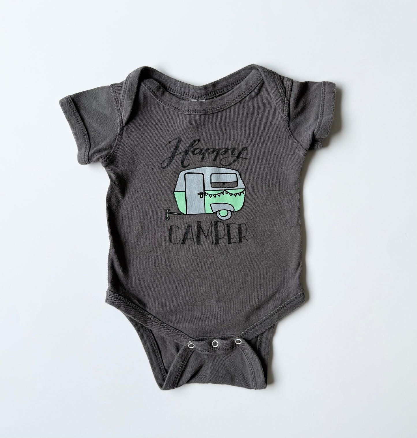 Little Orchard Co. Happy Camper Grey Short Sleeve Bodysuit (6 Months)