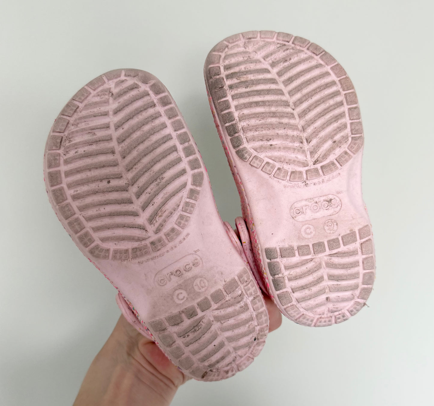Crocs Pink Sprinkle Clogs With Fun Jibbitz Slip Ons (9/10C)