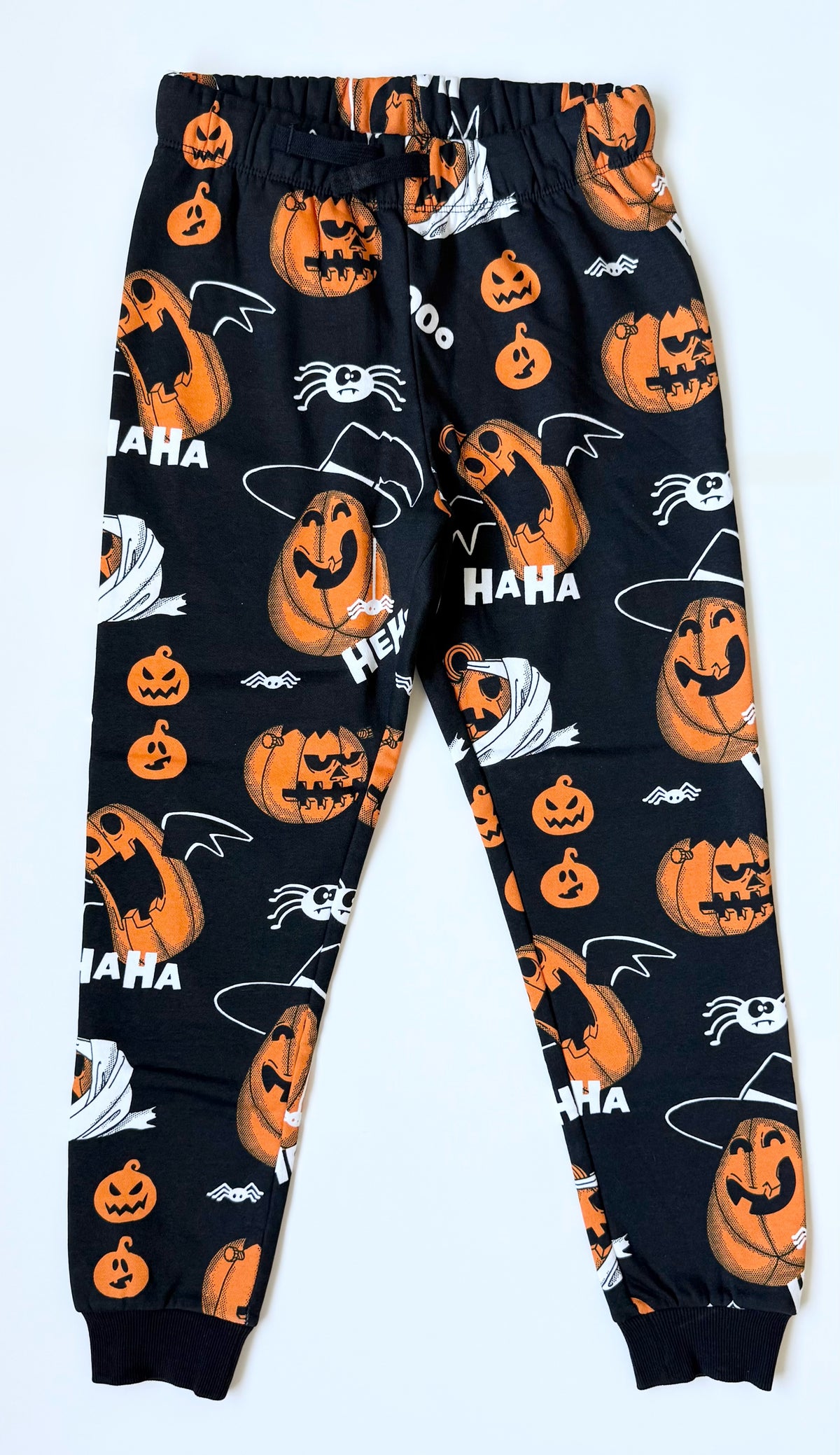 H&M Black & Orange Laughing Pumpkin Pants (7-8 Years)