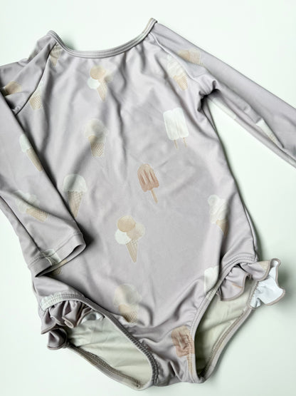 Current Tyed Purple “Sweetest Ice Cream” Long Sleeve One Piece Swimsuit (3/4 Years)