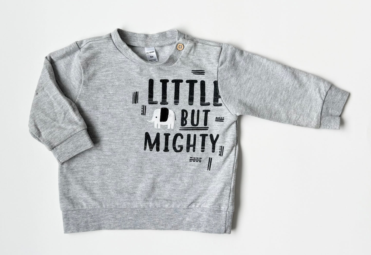 PL Baby Grey Elephant “Little But Mighty” Sweater (9 Months)