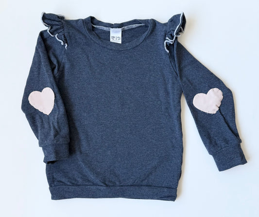 Bella’s Babes + Co Blue Ruffle Shoulder & Heart Patch Sweater (2T)