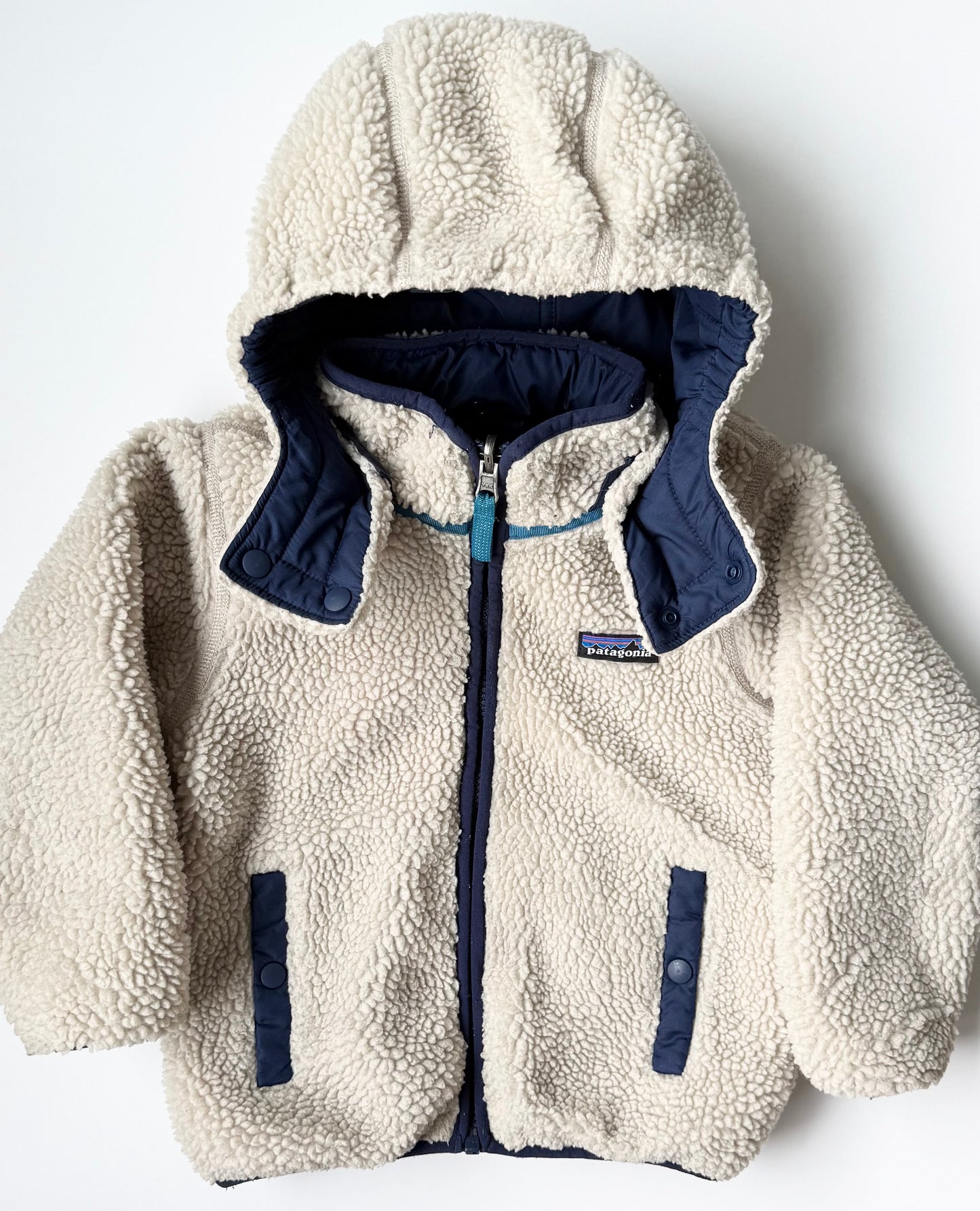 Patagonia Navy & Red Reversible Sherpa Tribbles Hoody Winter Jacket (4T)