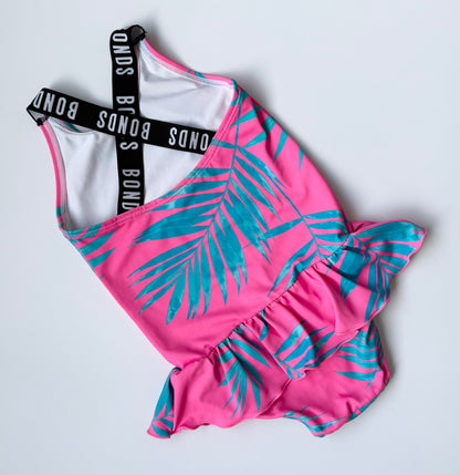 Bonds Hot Pink & Blue Tropical Twirl One Peice Swimsuit (18-24 Months)