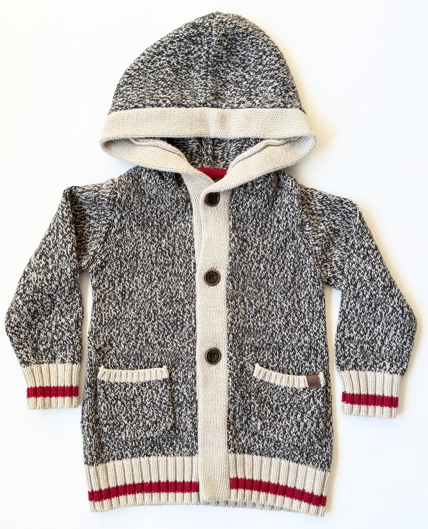 Roots Cabin Grey & Candy Striped Hooded Cardigan (3T)
