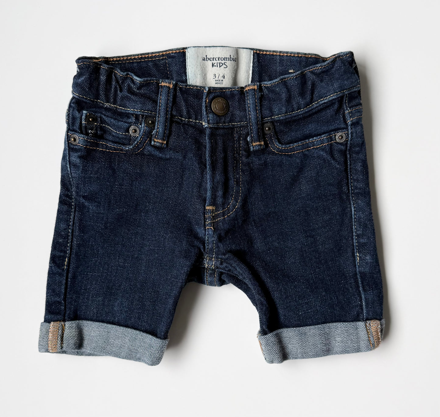 Ambercrombie Kids Dark Wash Cuffed Jean Shorts (3/4 Years)