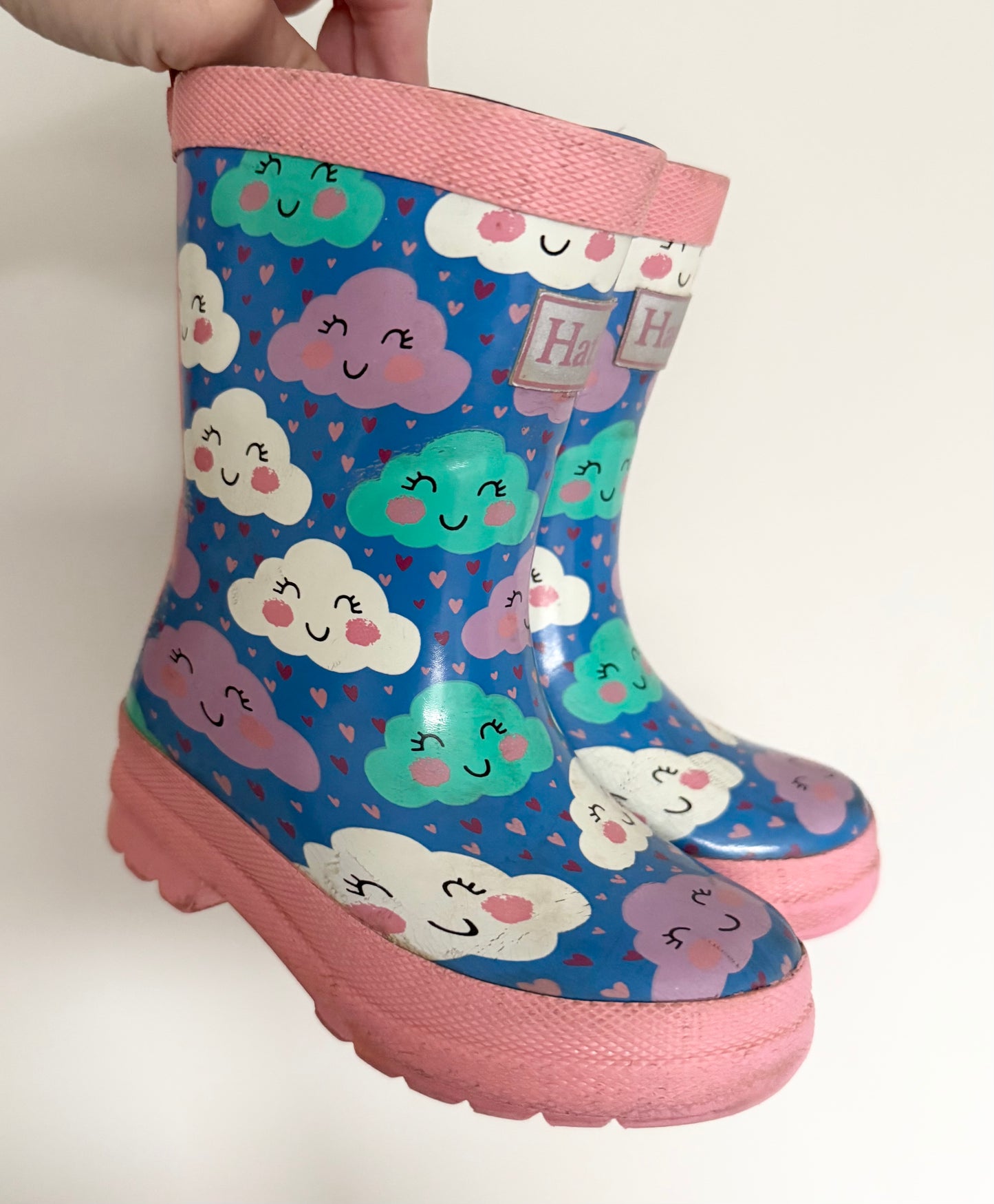 Hatley Pink & Blue Clouds Rubber Boots (7)