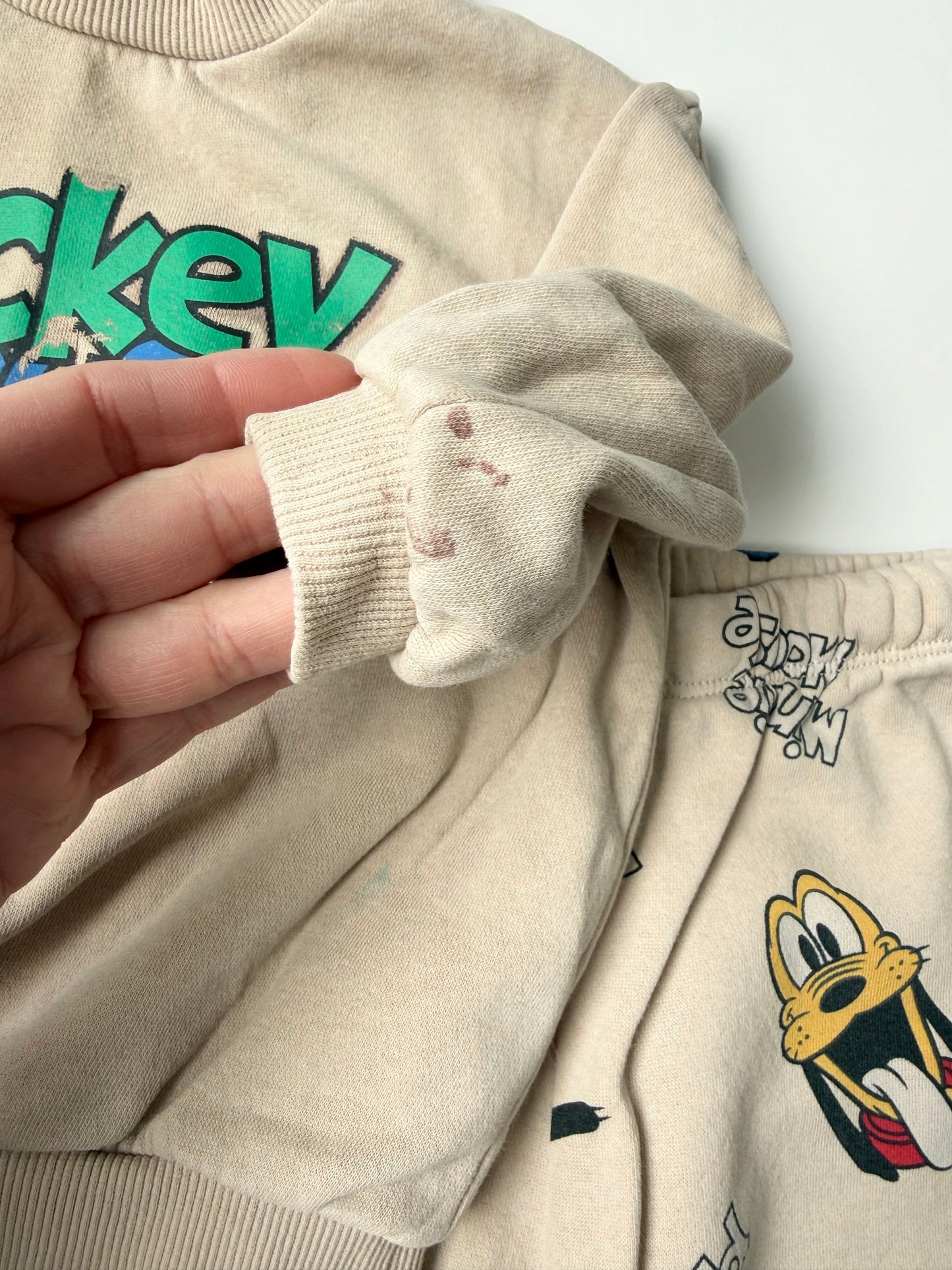H&M x Disney Beige Mickey Mouse & Friends AOP Sweater & Pants Set (12-18 Months)