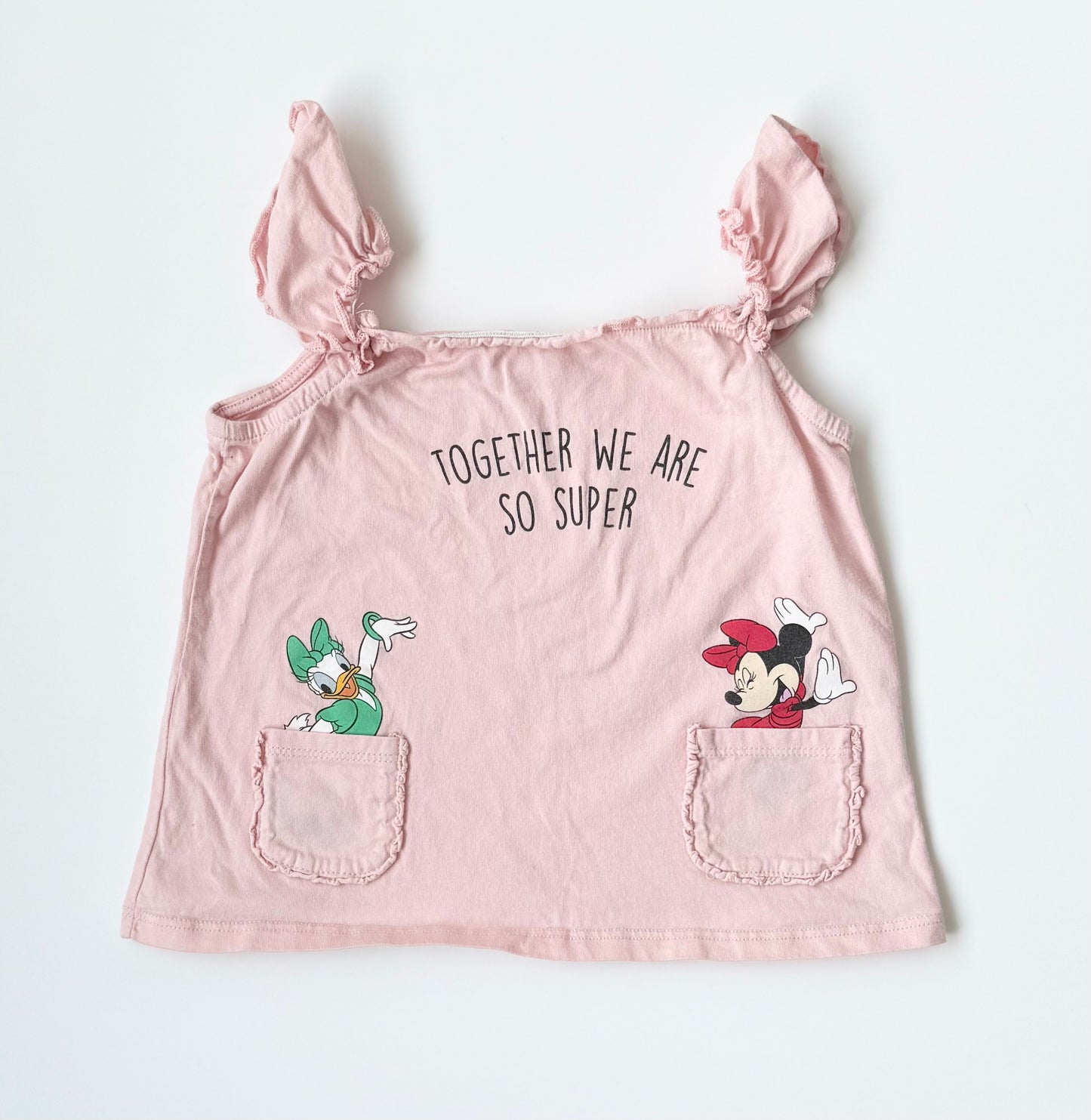 Zara Disney Minnie & Daisy Pink “Together We Are So Super” Flowy Tank Top (2-3 Years)