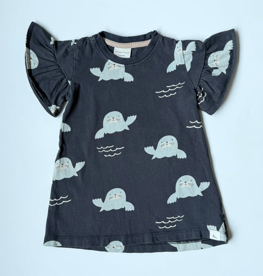 Turtledove London Grey Seals Short Sleeve Dress (0-6 Months)