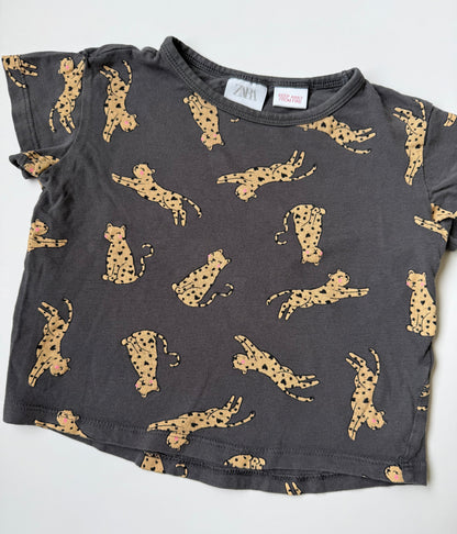 Zara Dark Grey Cheetah T-Shirt (9-12 Months)