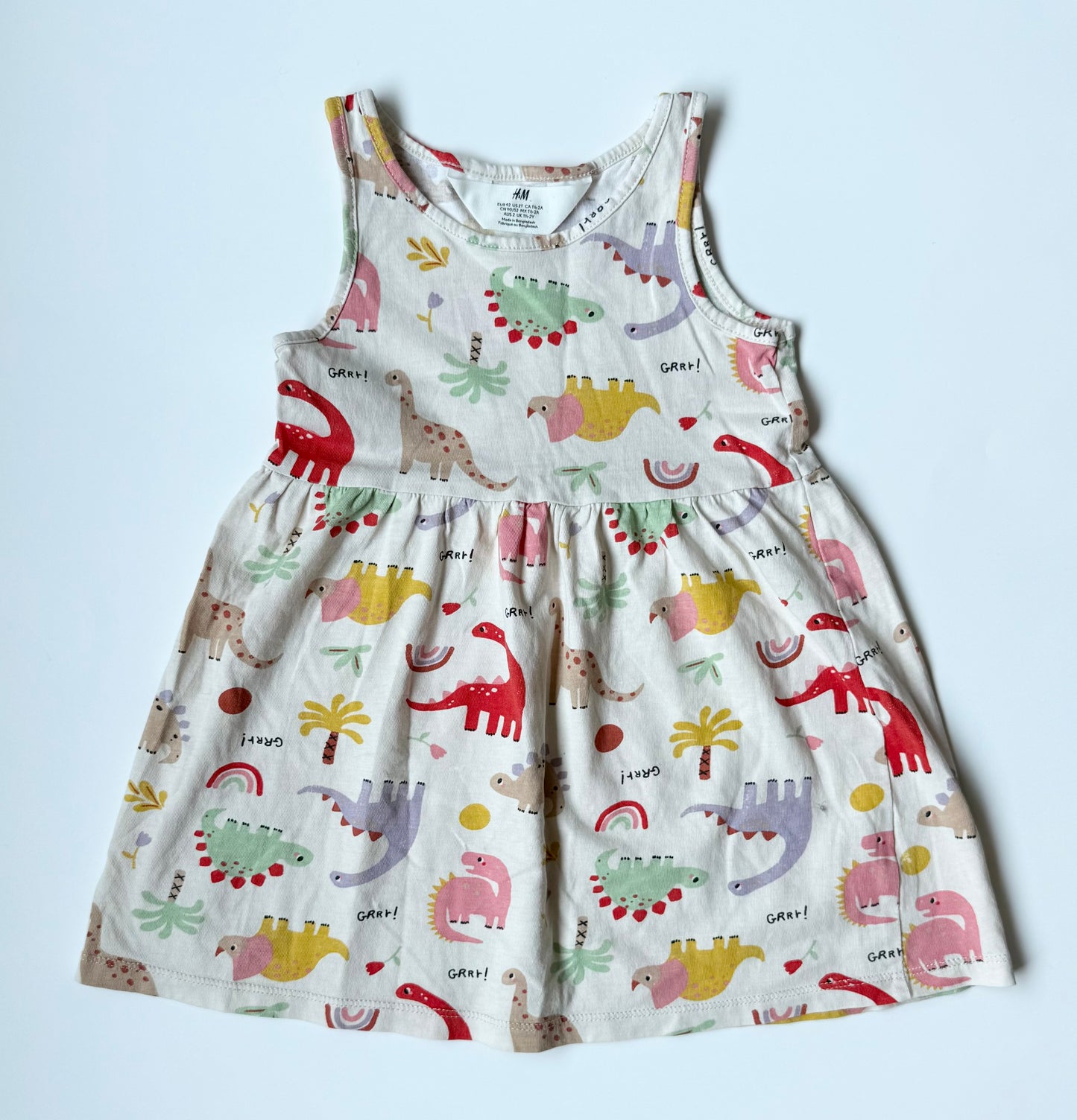 H&M Off White Dinosaurs Tank Dress (18-24 Months)