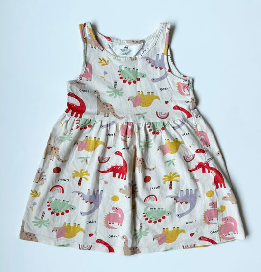 H&M Off White Dinosaurs Tank Dress (18-24 Months)