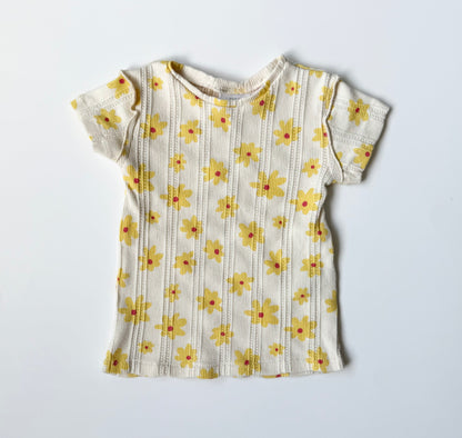 Zara Yellow Ribbed Flowers T-Shirt (12-18 Months)
