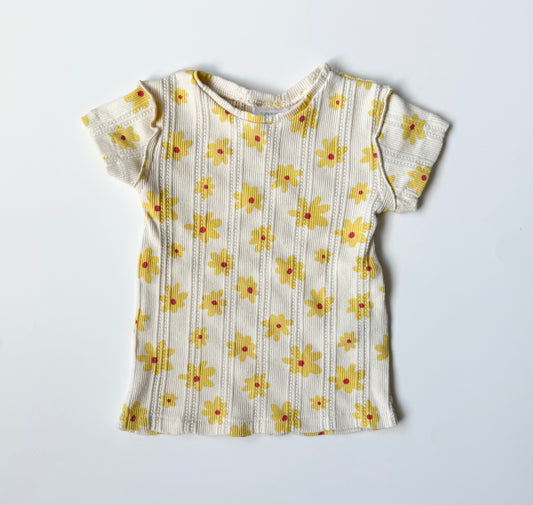 Zara Yellow Ribbed Flowers T-Shirt (12-18 Months)
