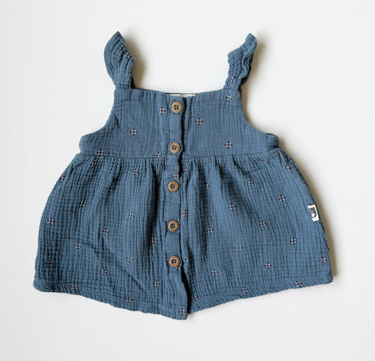 Rabbit + Bear Blue Muslin Wooden Buttons Tank Top (2T)