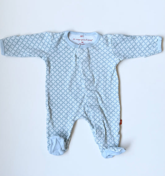 Magnificent Baby White & Blue Patterned Magnet Closure Sleeper (Newborn)