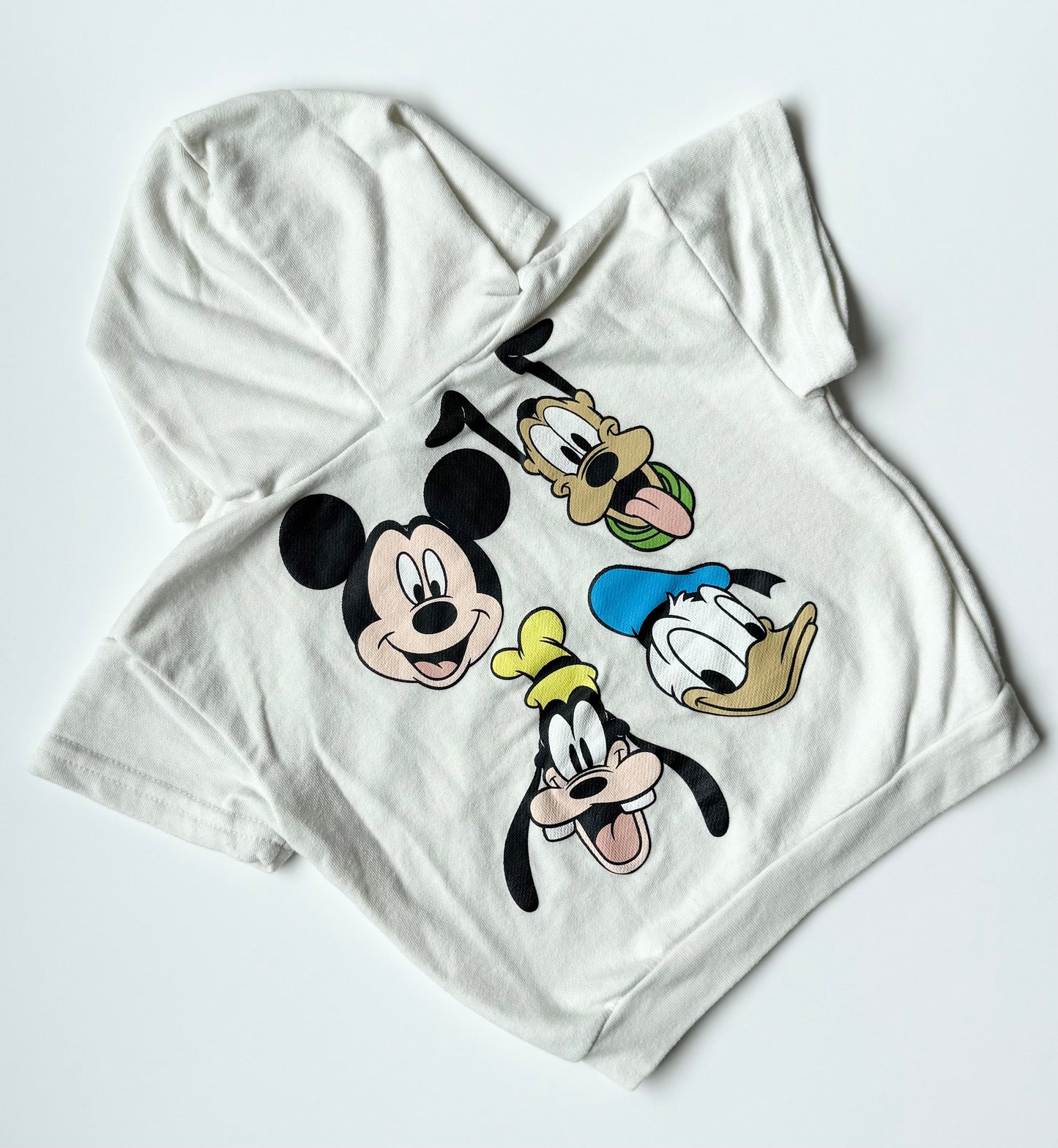 Disney Baby White & Yellow Checkered Disney Characters Short Sleeve Hoodie & Shorts Matching Set (18 Months)