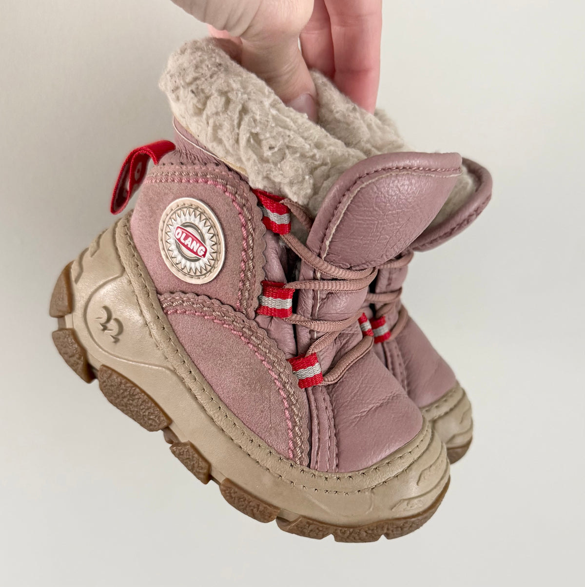 Olang Randa Dusty Pink Fur Trim Lace Up Boots (5/5.5)