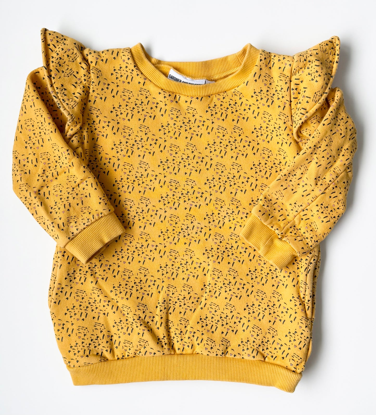 Gardner And The Gang Yellow Lines & Hearts Ruffle Shoulder Sweater (3-4 Years)
