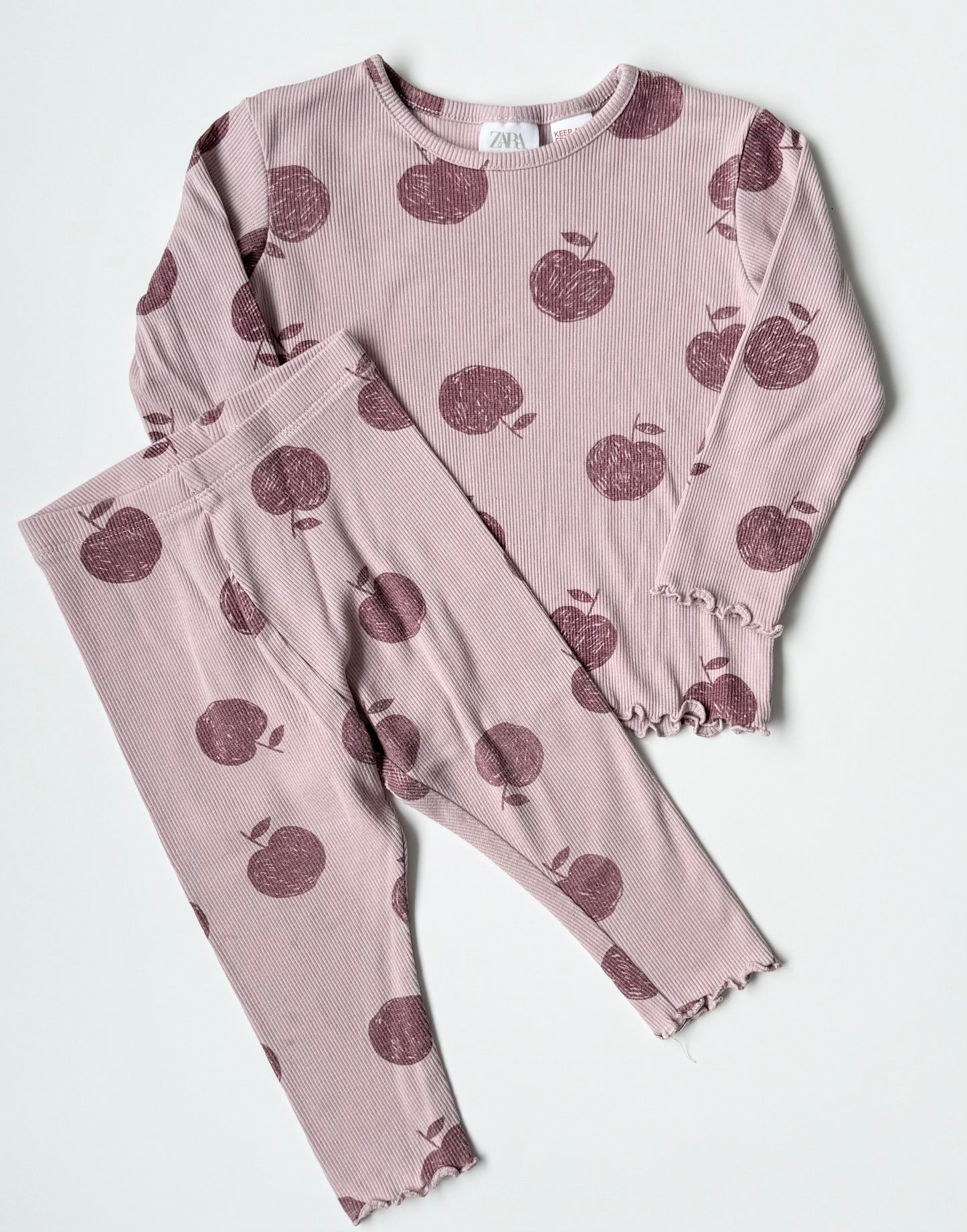 Zara Purple Ribbed Apples Long Sleeve & Leggings Set (12-18 Months)