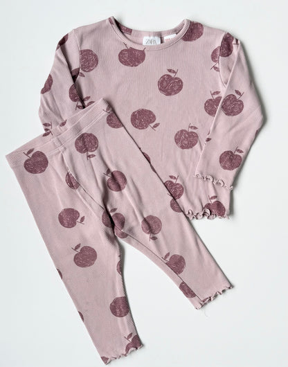Zara Purple Ribbed Apples Long Sleeve & Leggings Set (12-18 Months)