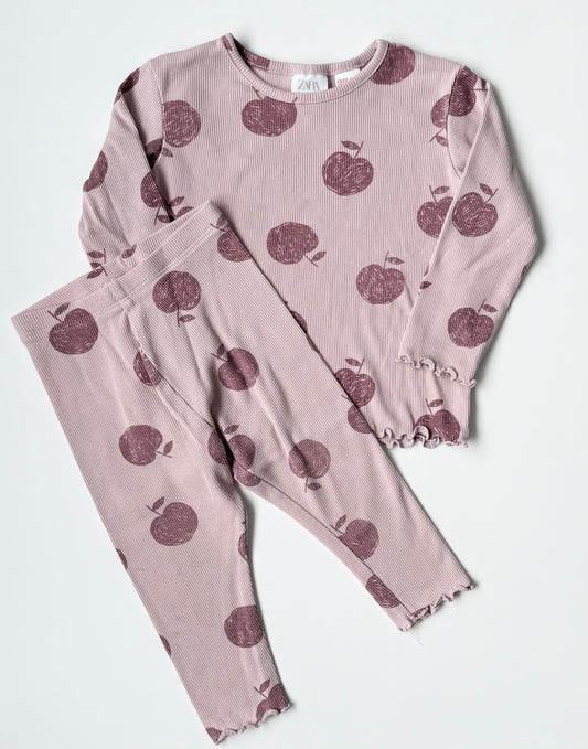 Zara Purple Ribbed Apples Long Sleeve & Leggings Set (12-18 Months)