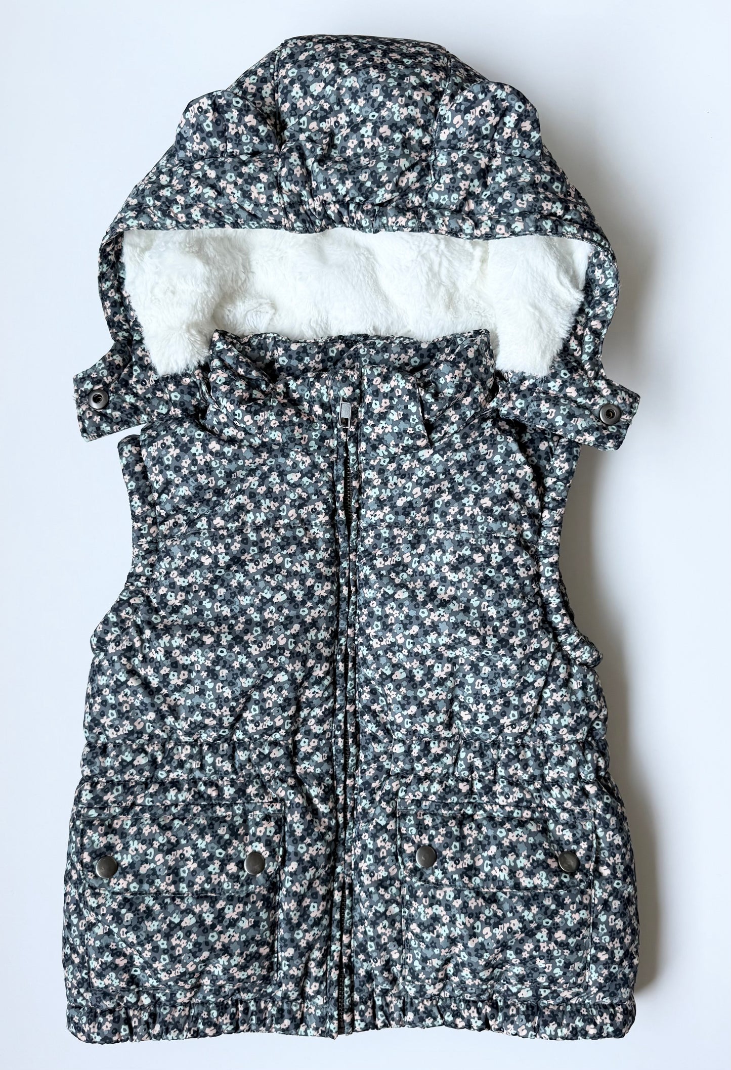 H&M Dark Floral Hooded Puffer Vest (4-5 Years)