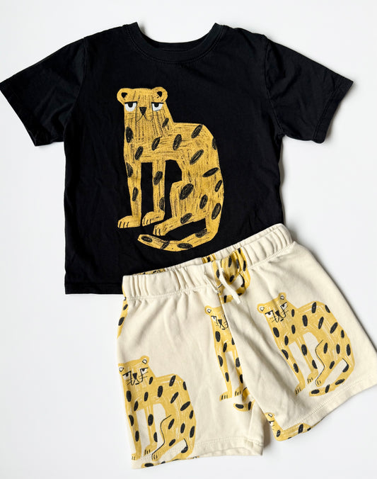 H&M Black & Yellow Leopard T-Shirt & Matching Shorts Set (2-4 Years)