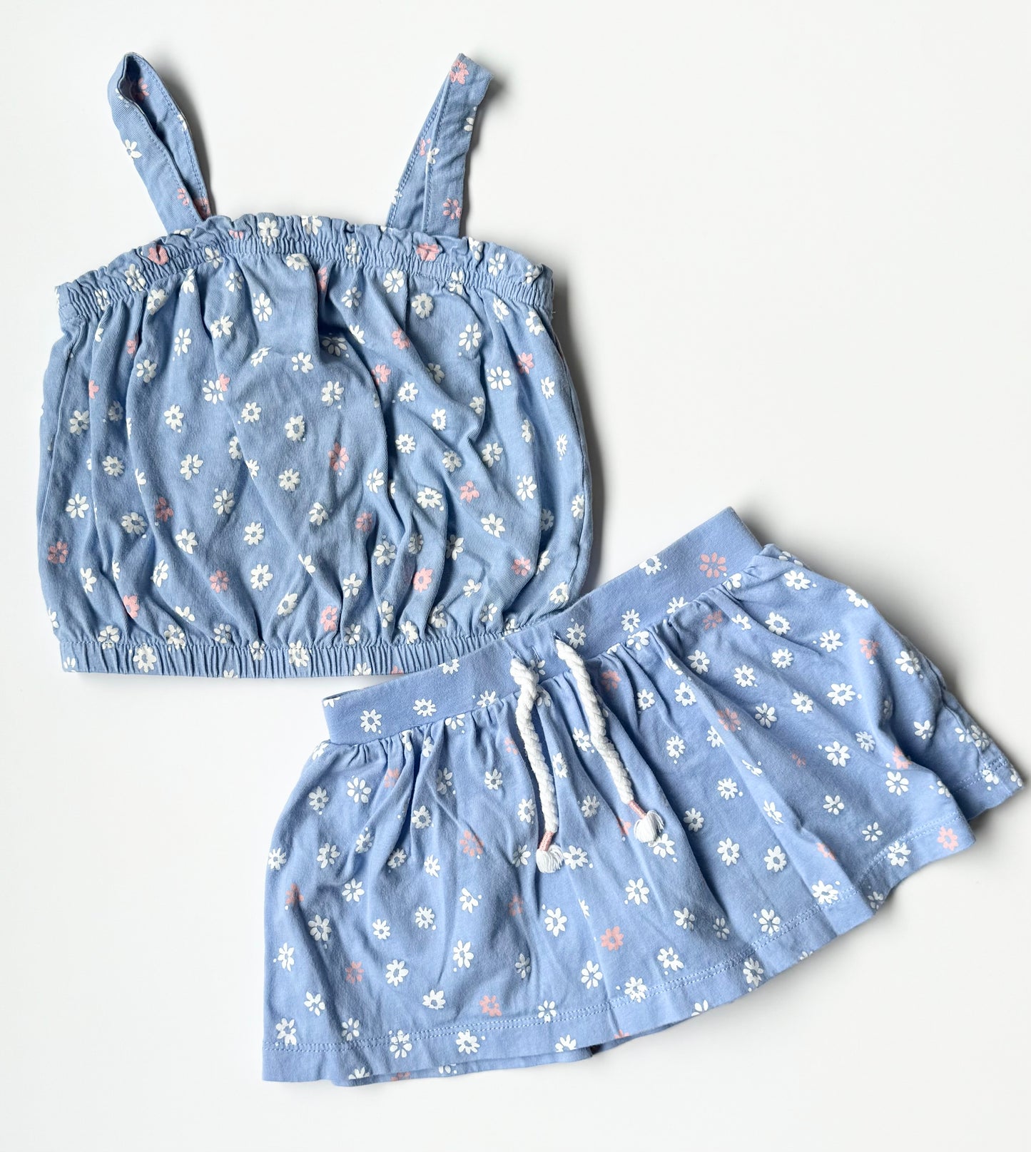 OshKosh Light Blue Flowers Tank Top & Skirt Matching Set (2T)