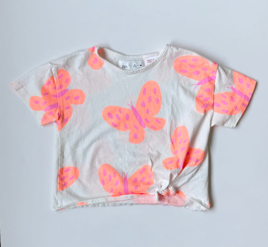 Zara White & Neon Butterflies Knotted T-Shirt (2 Years)