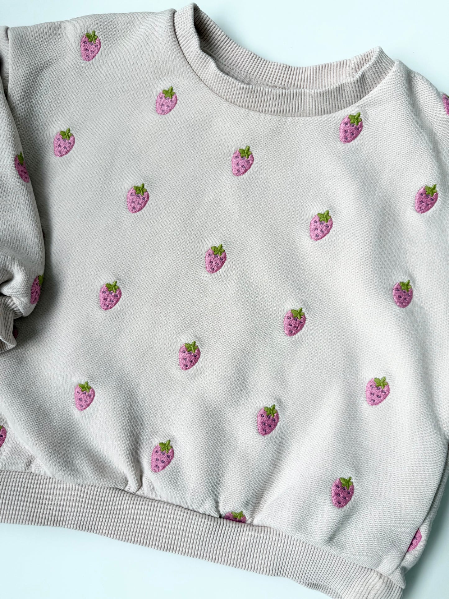 Zara Pink & Embroidered Strawberries Crewneck Sweater (3T)