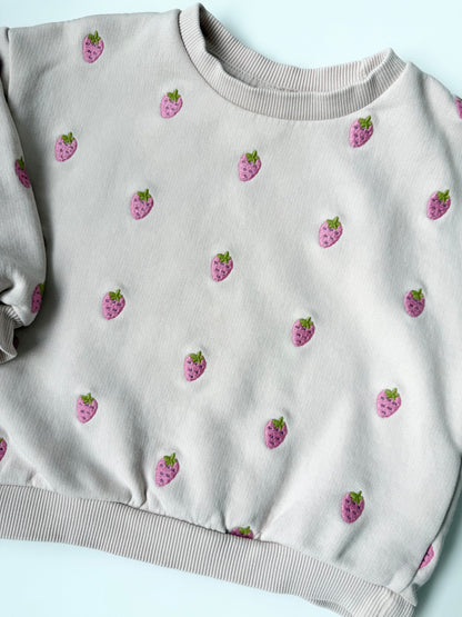 Zara Pink & Embroidered Strawberries Crewneck Sweater (3T)