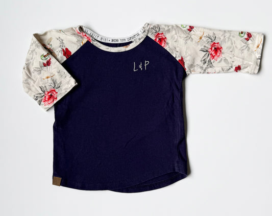 LP Apparel Navy & Floral 3/4 Sleeve Top (18-24 Months)