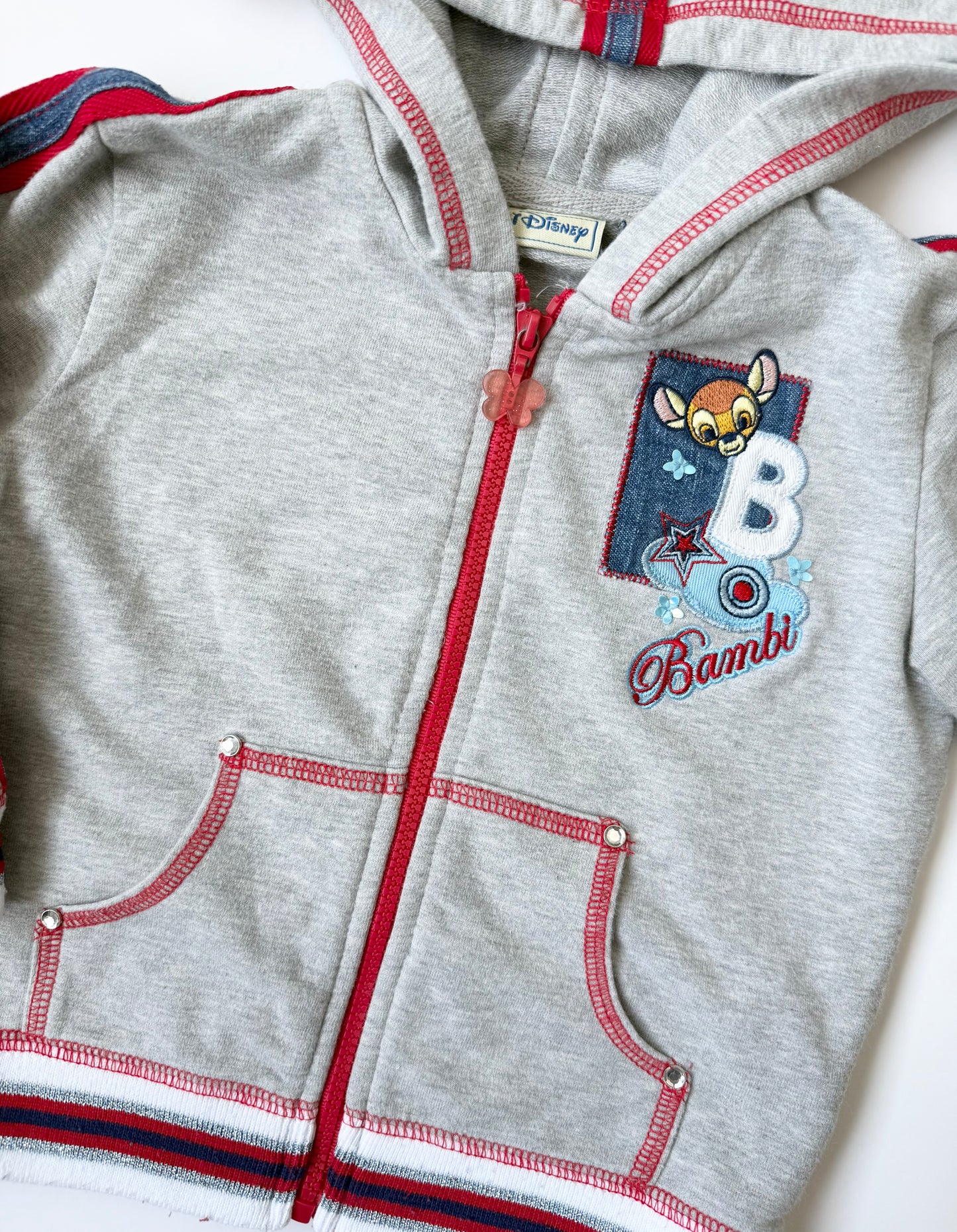Disney Bambi Grey & Striped Embroidered Zip Up Hoodie (2T)