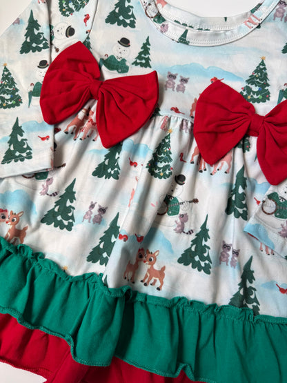 Rudolph the Red Nosed Reindeer Large Bows Christmas Dress (6-12 Months)
