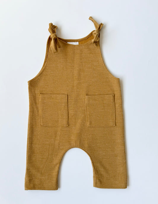 Rose & Doll Mustard Ribbed Shoulder Tie Romper (0-6 Months)