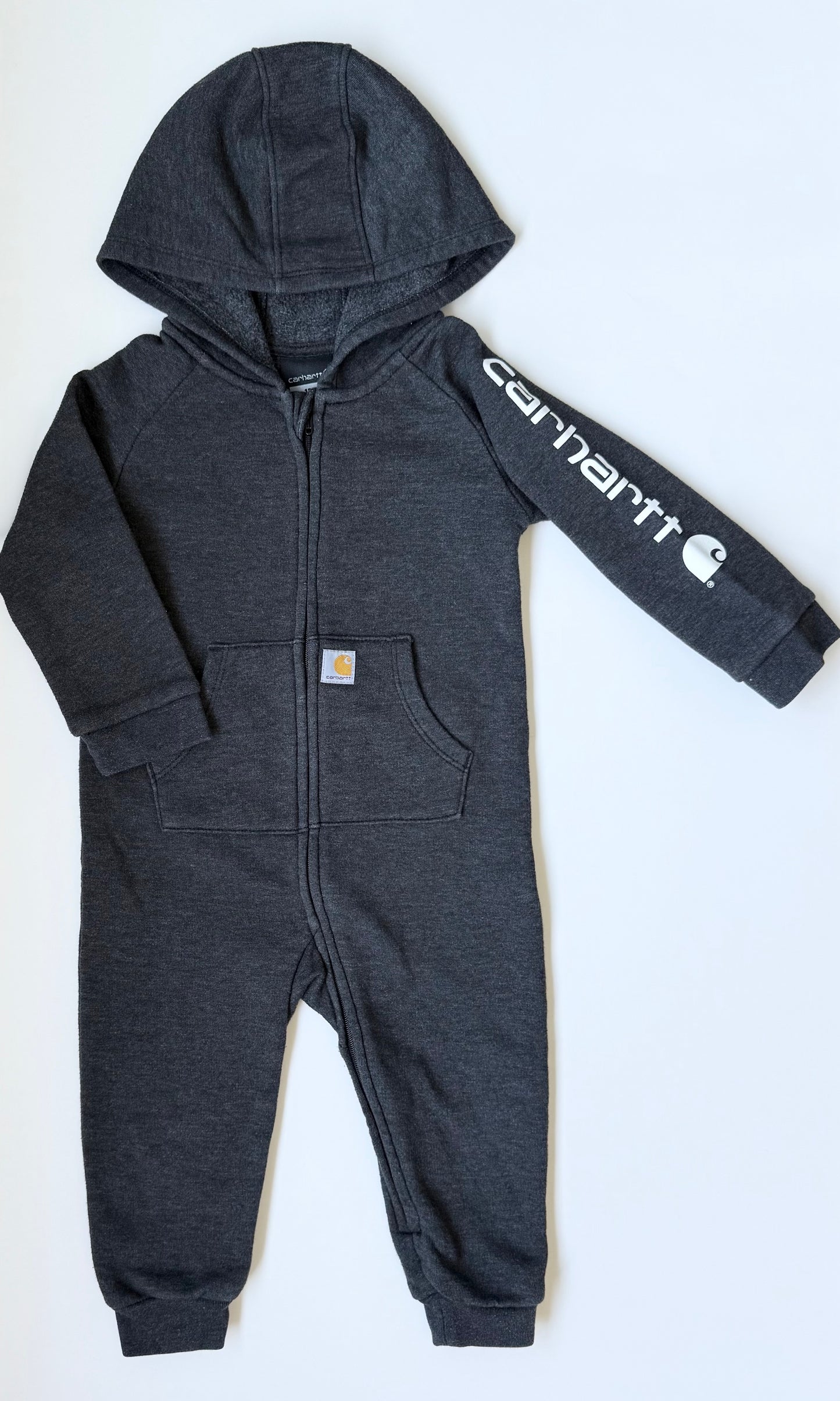 Carhartt Grey Long Sleeve Fleece Hooded Full Zip Coverall (12 Months)