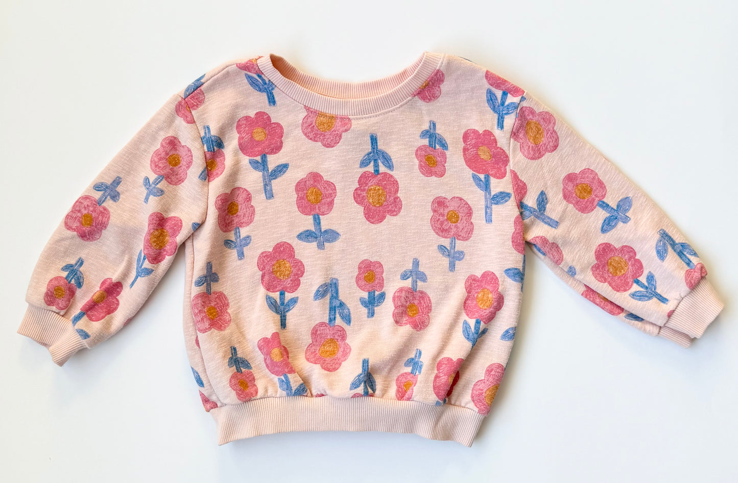 Old Navy Pink Crayon Flowers Sweater (18-24 Months)